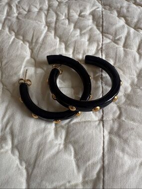 New Listing Coach Black Hoop Earrings with Gold Stud Accents